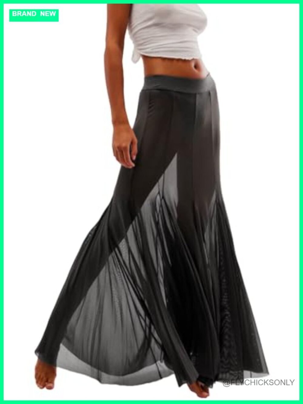 Sheer Nylon Maxi Skirt Pleated Flowy Tulle Club Boho Beach Cover Up